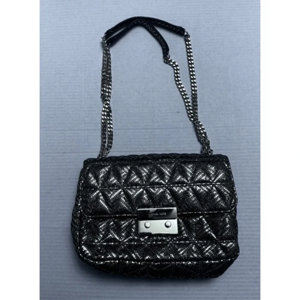 MICHAEL‎ KORS Gold Metallic Sloan Quilted Pyramid Large Chain Shoulder Bag Purse